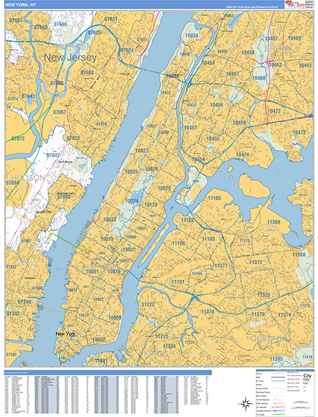 New York Zip Code Wall Map